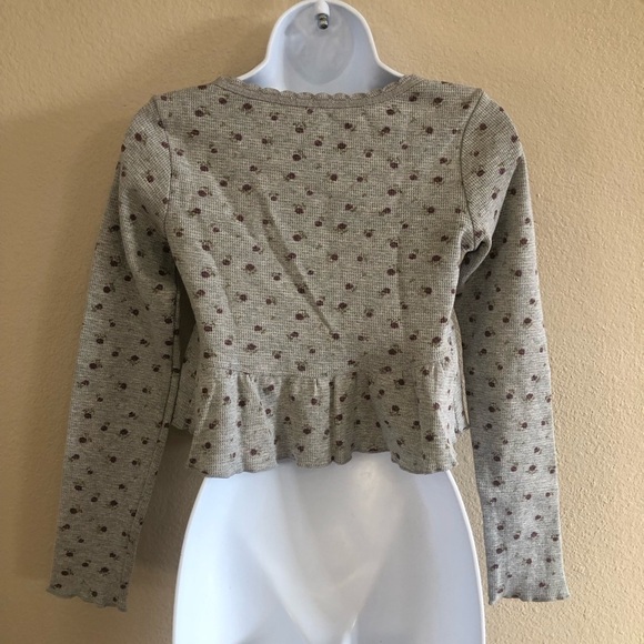 Kirious Los Angeles Floral Babydoll  Waffle Knit Long Sleeves Crop Top Size S - Picture 4 of 11